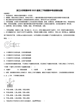 浙江大学附属中学2025届高二下物理期中考试模拟试题含解析