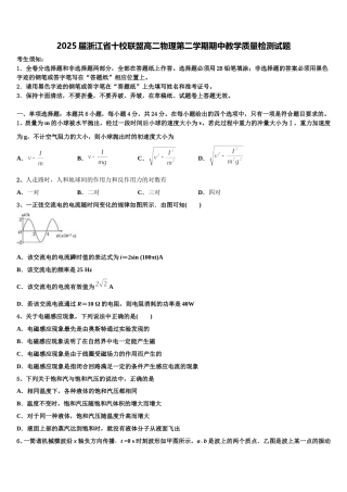 2025届浙江省十校联盟高二物理第二学期期中教学质量检测试题含解析