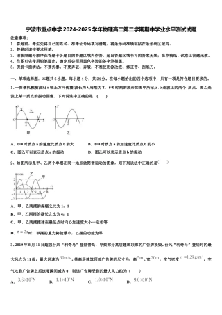 宁波市重点中学2024-2025学年物理高二第二学期期中学业水平测试试题含解析