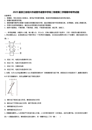 2025届浙江省绍兴市诸暨市诸暨中学高二物理第二学期期中联考试题含解析