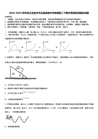 2024-2025学年浙江省金华市云富高级中学物理高二下期中质量检测模拟试题含解析