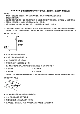 2024-2025学年浙江省绍兴市第一中学高二物理第二学期期中预测试题含解析