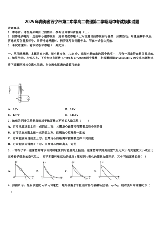 2025年青海省西宁市第二中学高二物理第二学期期中考试模拟试题含解析