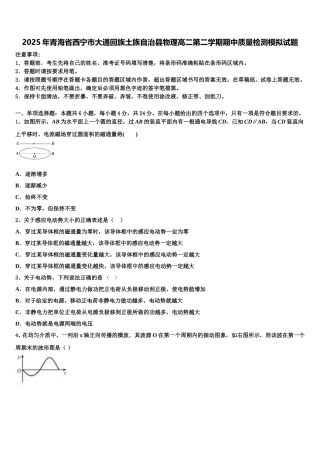 2025年青海省西宁市大通回族土族自治县物理高二第二学期期中质量检测模拟试题含解析