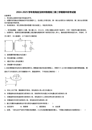 2024-2025学年青海省玉树州物理高二第二学期期中统考试题含解析