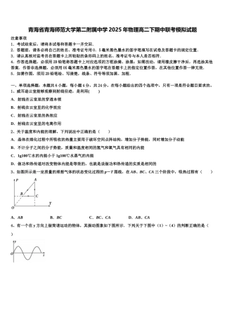 青海省青海师范大学第二附属中学2025年物理高二下期中联考模拟试题含解析
