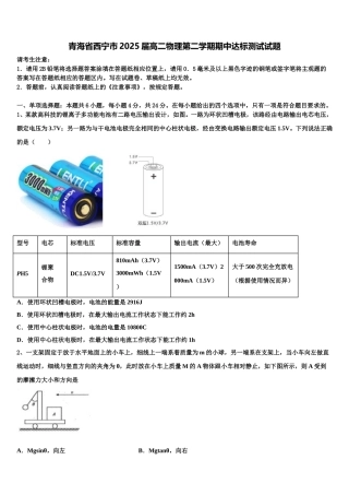 青海省西宁市2025届高二物理第二学期期中达标测试试题含解析