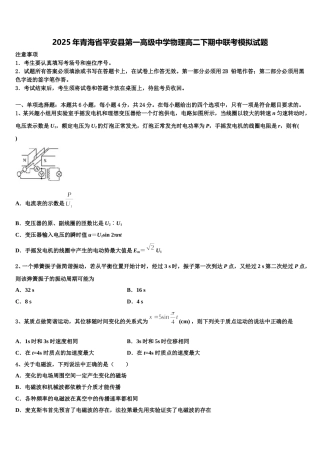 2025年青海省平安县第一高级中学物理高二下期中联考模拟试题含解析