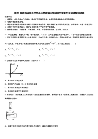 2025届青海省重点中学高二物理第二学期期中学业水平测试模拟试题含解析