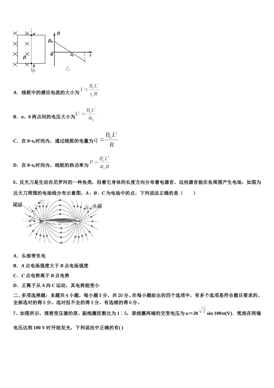 2024-2025学年青海省平安区第一高级中学高二物理第二学期期中复习检测模拟试题含解析_第2页