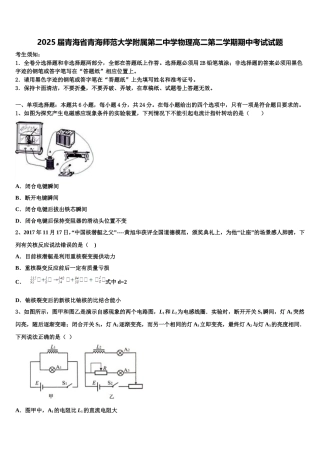 2025届青海省青海师范大学附属第二中学物理高二第二学期期中考试试题含解析