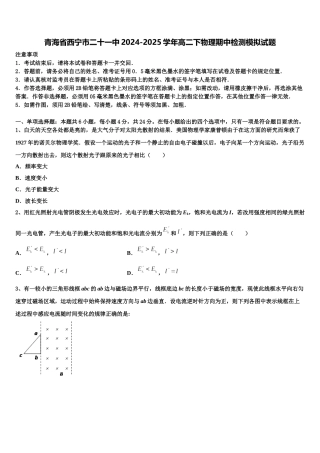 青海省西宁市二十一中2024-2025学年高二下物理期中检测模拟试题含解析