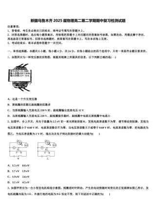 新疆乌鲁木齐2025届物理高二第二学期期中复习检测试题含解析