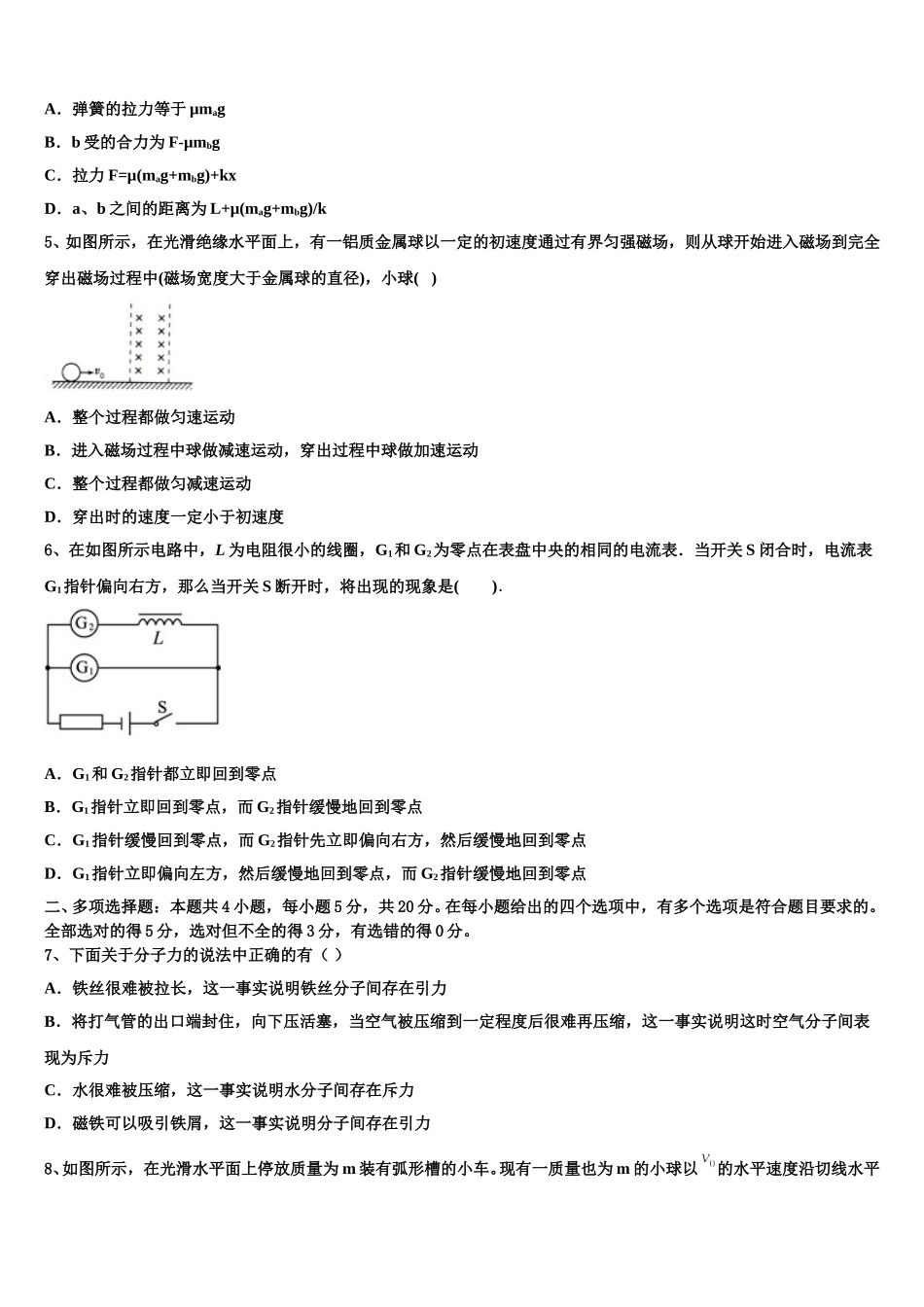 新疆自治区北京大学附属中学新疆分校2024-2025学年高二下物理期中学业质量监测模拟试题含解析_第2页