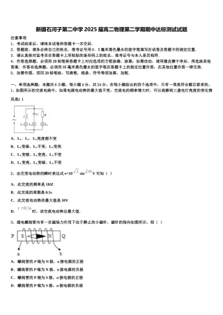 新疆石河子第二中学2025届高二物理第二学期期中达标测试试题含解析