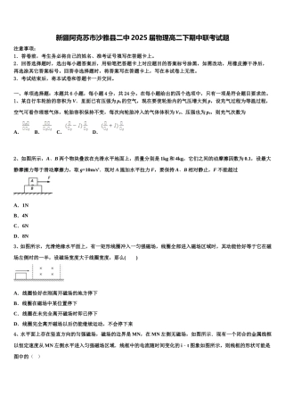 新疆阿克苏市沙雅县二中2025届物理高二下期中联考试题含解析