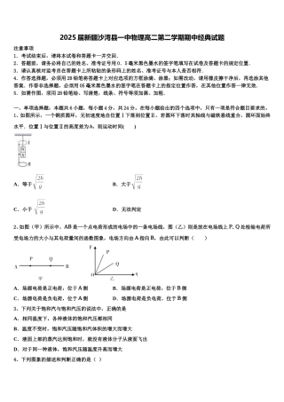 2025届新疆沙湾县一中物理高二第二学期期中经典试题含解析