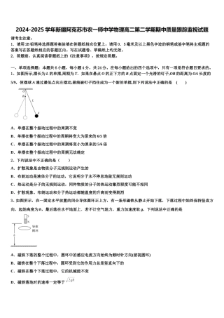 2024-2025学年新疆阿克苏市农一师中学物理高二第二学期期中质量跟踪监视试题含解析
