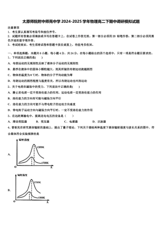 太原师院附中师苑中学2024-2025学年物理高二下期中调研模拟试题含解析