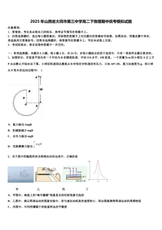 2025年山西省大同市第三中学高二下物理期中统考模拟试题含解析