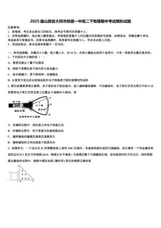 2025届山西省大同市铁路一中高二下物理期中考试模拟试题含解析