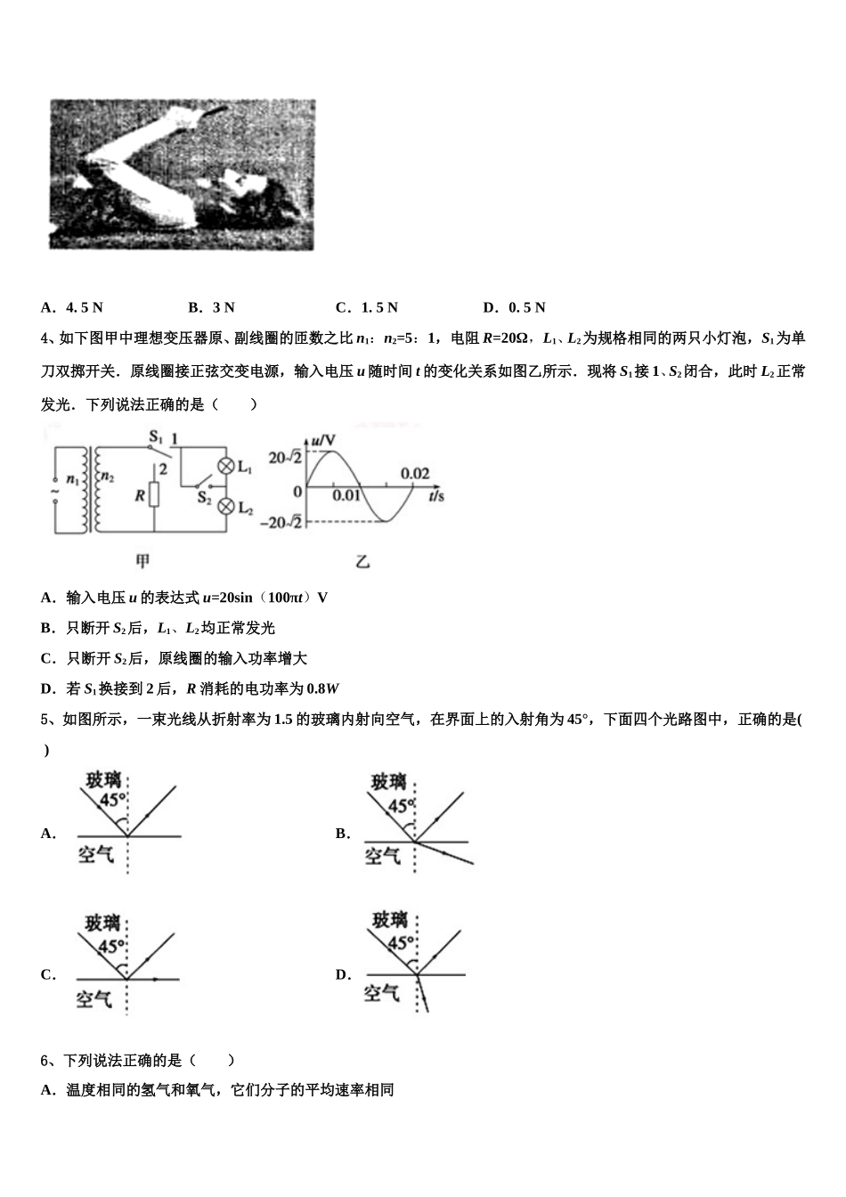 2024-2025学年河北省衡水市故城县高级中学物理高二第二学期期中学业水平测试模拟试题含解析_第2页
