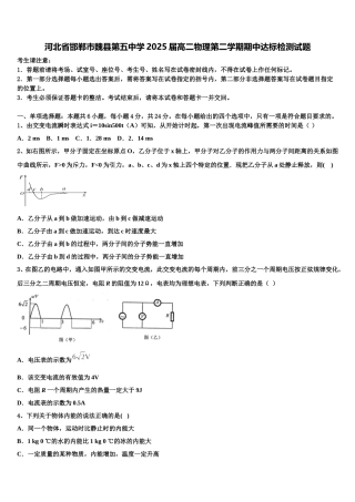 河北省邯郸市魏县第五中学2025届高二物理第二学期期中达标检测试题含解析