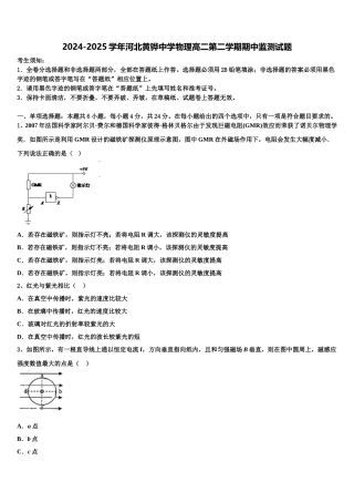 2024-2025学年河北黄骅中学物理高二第二学期期中监测试题含解析