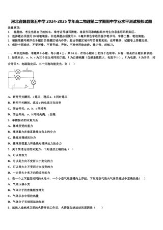 河北省魏县第五中学2024-2025学年高二物理第二学期期中学业水平测试模拟试题含解析