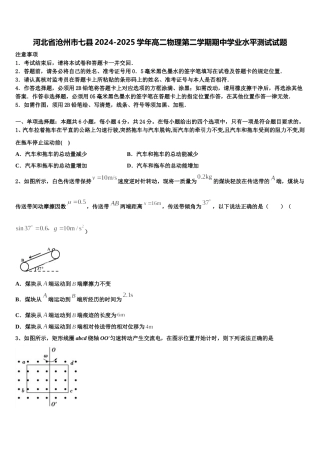 河北省沧州市七县2024-2025学年高二物理第二学期期中学业水平测试试题含解析