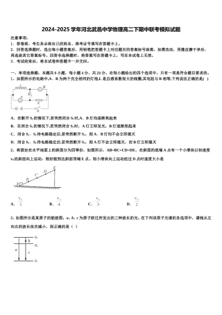 2024-2025学年河北武邑中学物理高二下期中联考模拟试题含解析