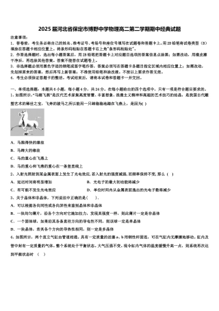 2025届河北省保定市博野中学物理高二第二学期期中经典试题含解析