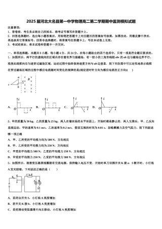 2025届河北大名县第一中学物理高二第二学期期中监测模拟试题含解析
