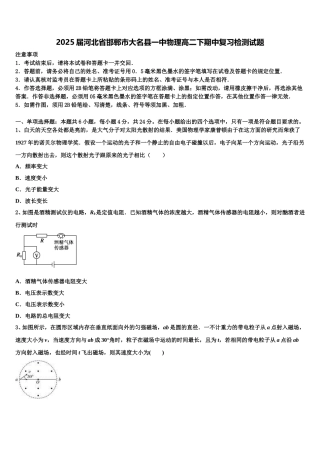 2025届河北省邯郸市大名县一中物理高二下期中复习检测试题含解析