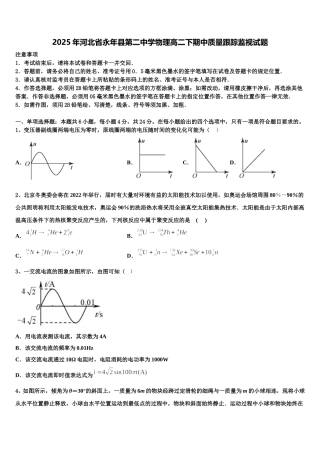 2025年河北省永年县第二中学物理高二下期中质量跟踪监视试题含解析