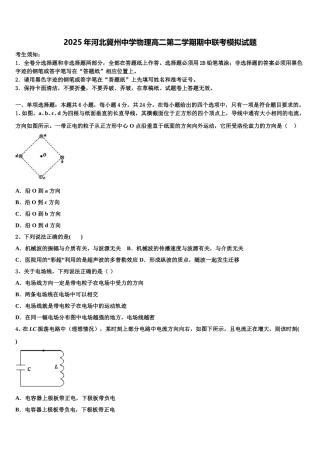 2025年河北冀州中学物理高二第二学期期中联考模拟试题含解析