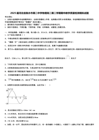 2025届河北省衡水市第二中学物理高二第二学期期中教学质量检测模拟试题含解析