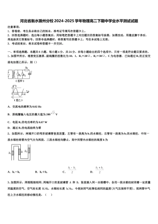 河北省衡水滁州分校2024-2025学年物理高二下期中学业水平测试试题含解析