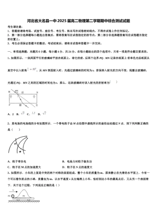 河北省大名县一中2025届高二物理第二学期期中综合测试试题含解析