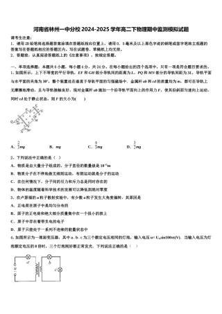 河南省林州一中分校2024-2025学年高二下物理期中监测模拟试题含解析