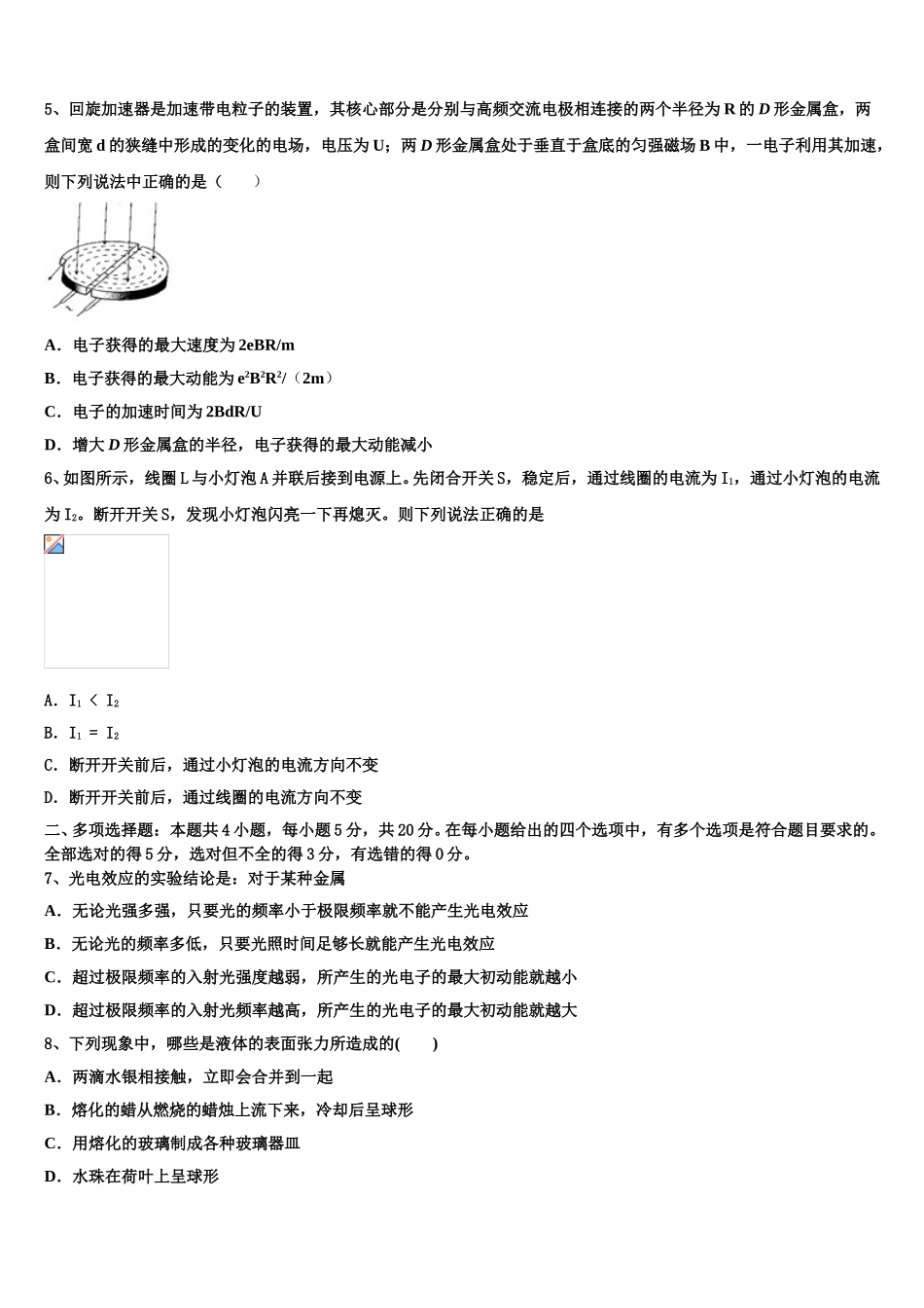 2024-2025学年河南省林州一中物理高二下期中监测试题含解析_第2页