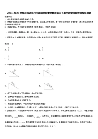 2024-2025学年河南省郑州市嵩阳高级中学物理高二下期中教学质量检测模拟试题含解析