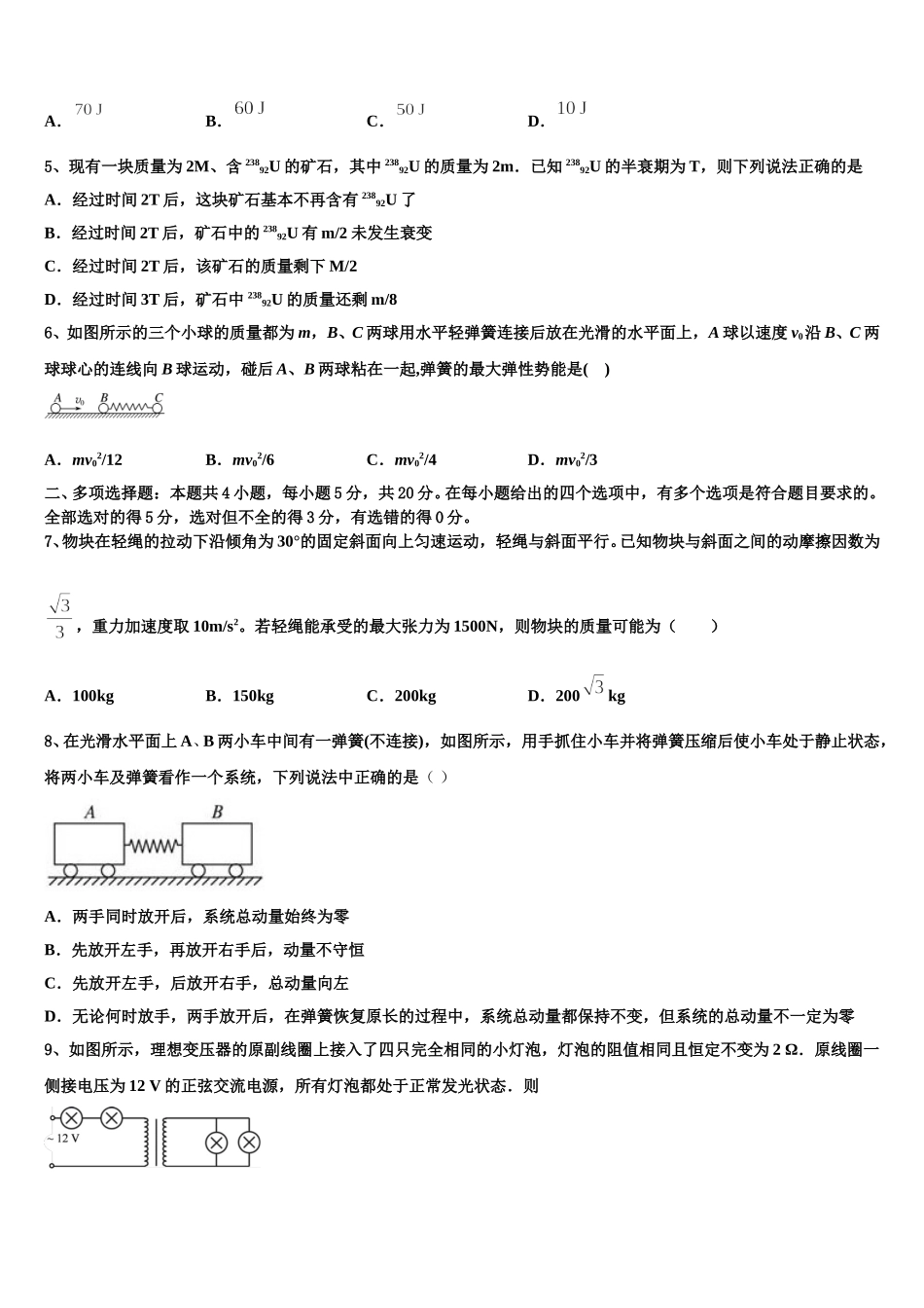 河南省平顶山市鲁山县第一高级中学2024-2025学年高二物理第二学期期中经典试题含解析_第2页
