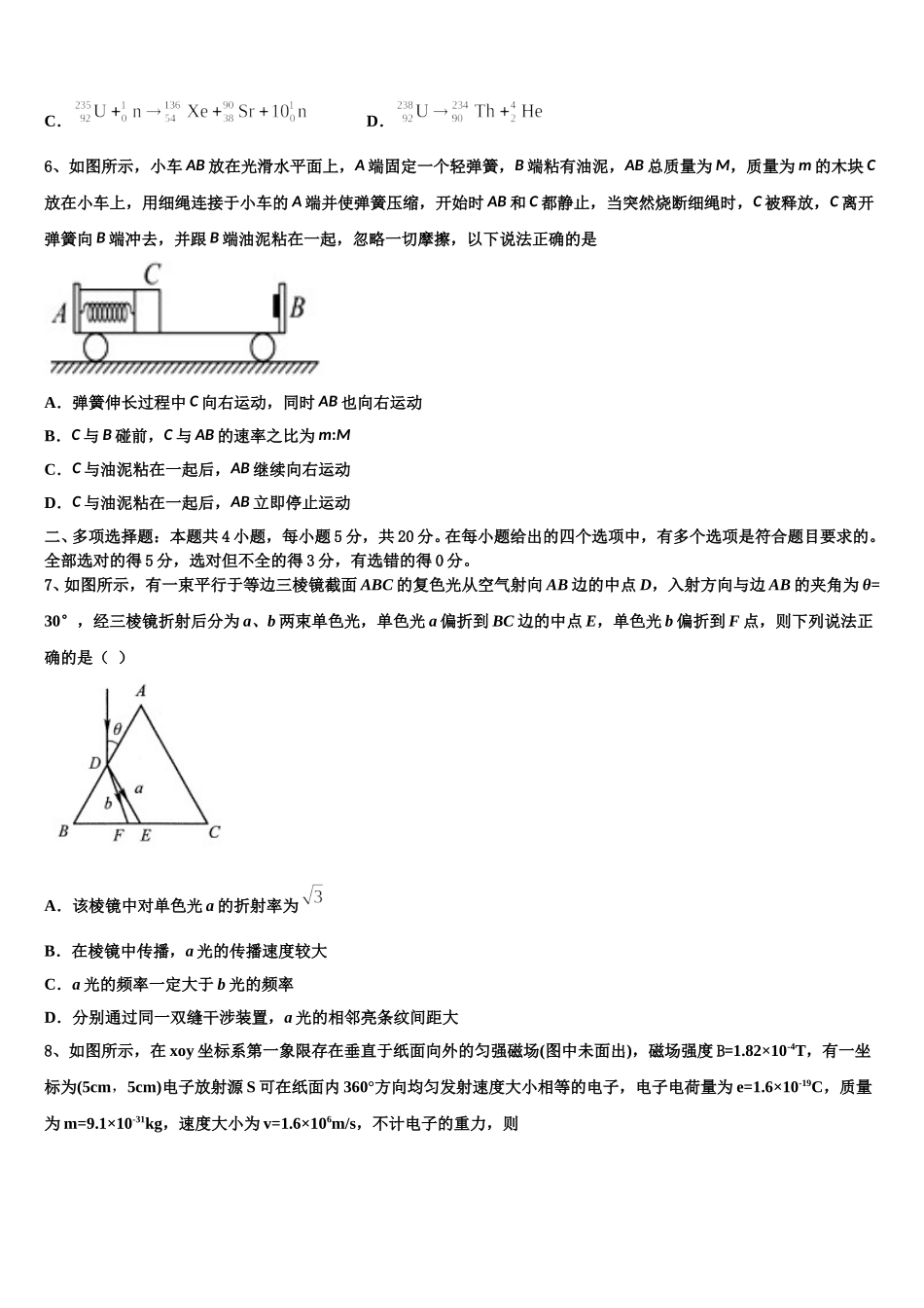 河南天一大联考2024-2025学年物理高二下期中监测试题含解析_第2页