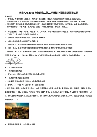 河南八市2025年物理高二第二学期期中质量跟踪监视试题含解析