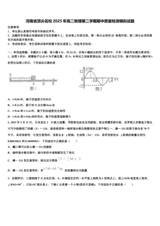 河南省顶尖名校2025年高二物理第二学期期中质量检测模拟试题含解析