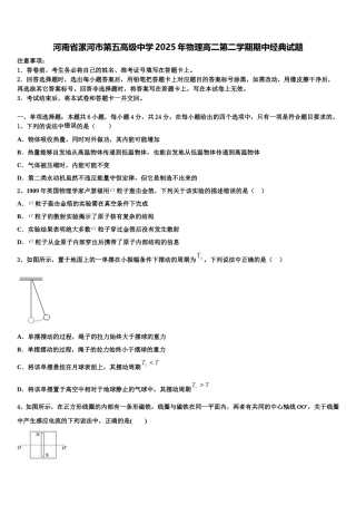 河南省漯河市第五高级中学2025年物理高二第二学期期中经典试题含解析