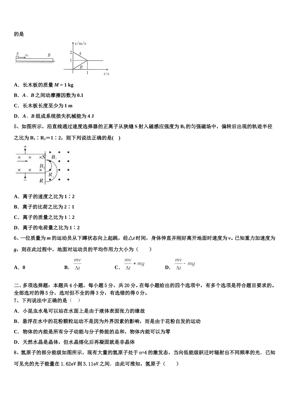河南省洛阳市2025届高二物理第二学期期中复习检测模拟试题含解析_第2页