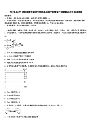 2024-2025学年河南省漯河市高级中学高二物理第二学期期中综合测试试题含解析