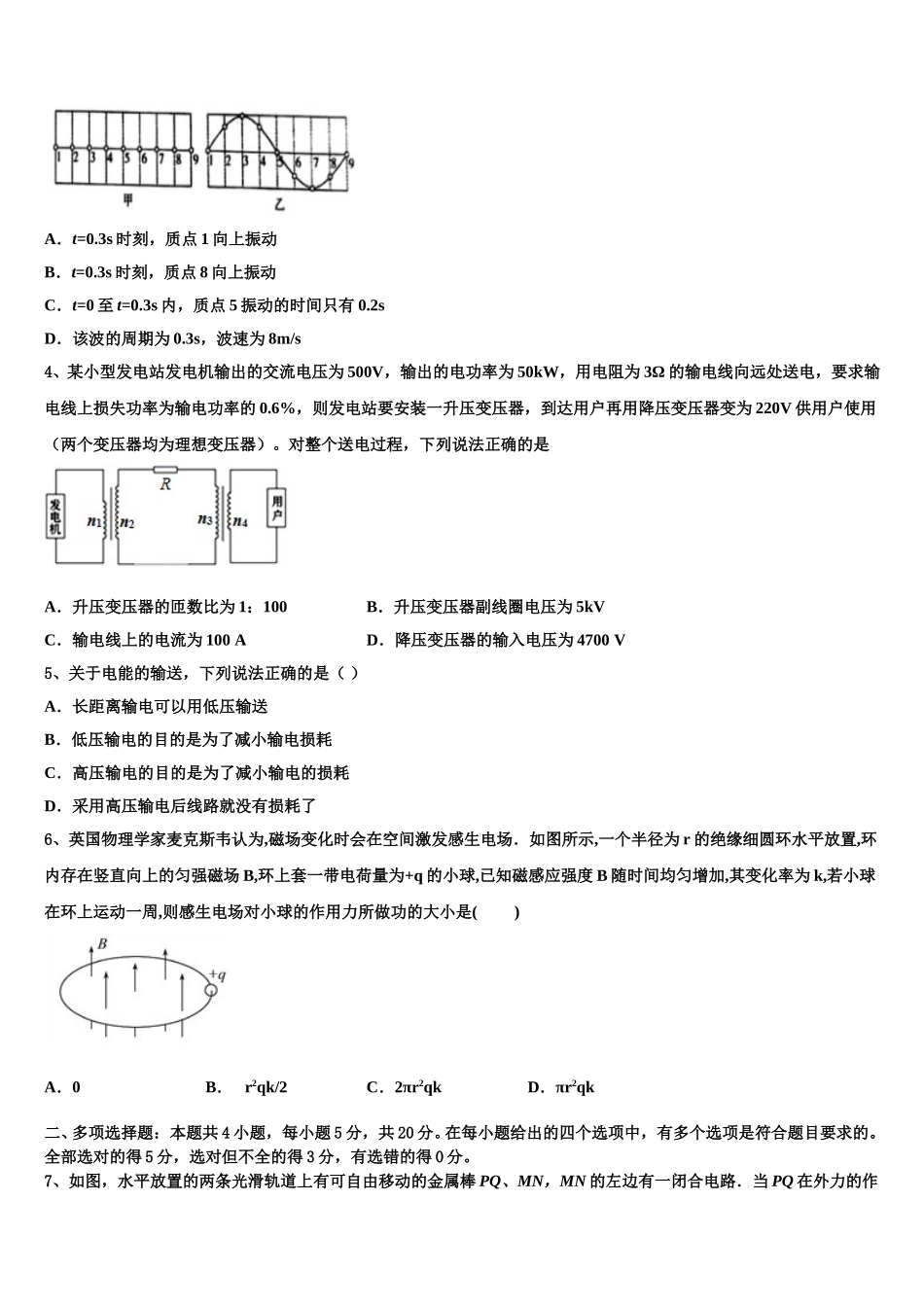 2025届河南省漯河市第五高级中学高二物理第二学期期中学业质量监测模拟试题含解析_第2页